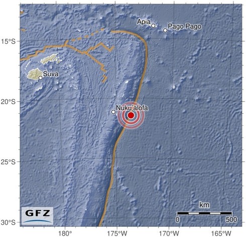 Map showing the earthquake of 2024-09-07 in Tonga Islands