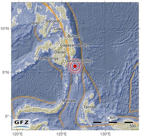 Map showing the earthquake of 2024-09-08 in Mindanao, Philippines