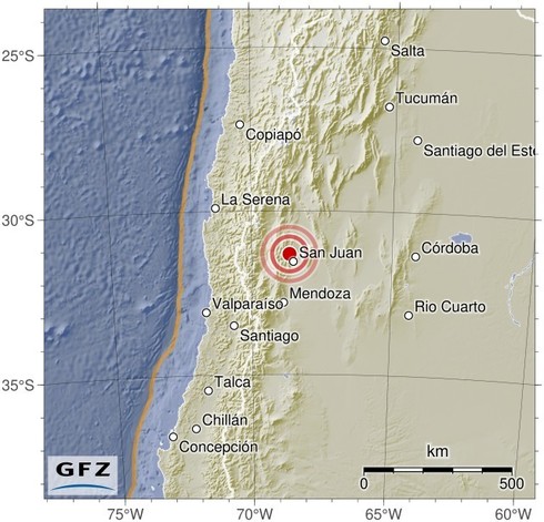 Map showing the earthquake of 2024-09-20 in San Juan Province, Argentina