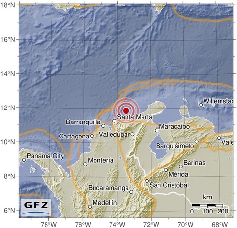 Map showing the earthquake of 2024-09-28 in Near North Coast of Colombia