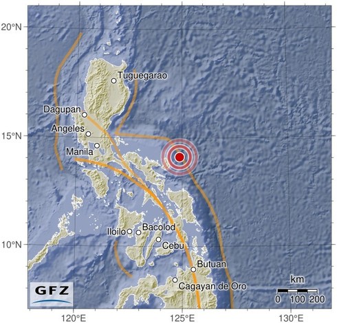 Map showing the earthquake of 2024-10-01 in Luzon, Philippines