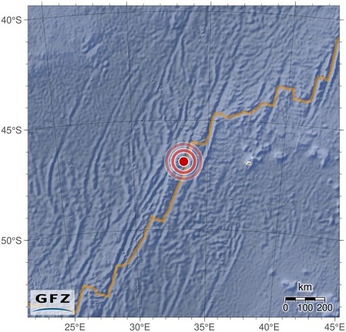 Map showing the earthquake of 2024-10-03 in Prince Edward Islands Region