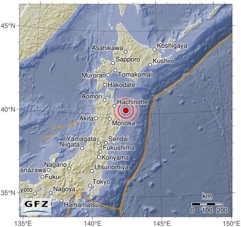 Map showing the earthquake of 2024-10-18 in Near East Coast of Honshu, Japan